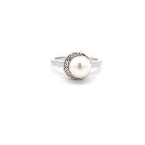 925 Sterling Silver Ring Freshwater Pearl Cubic Zirconia Size 5